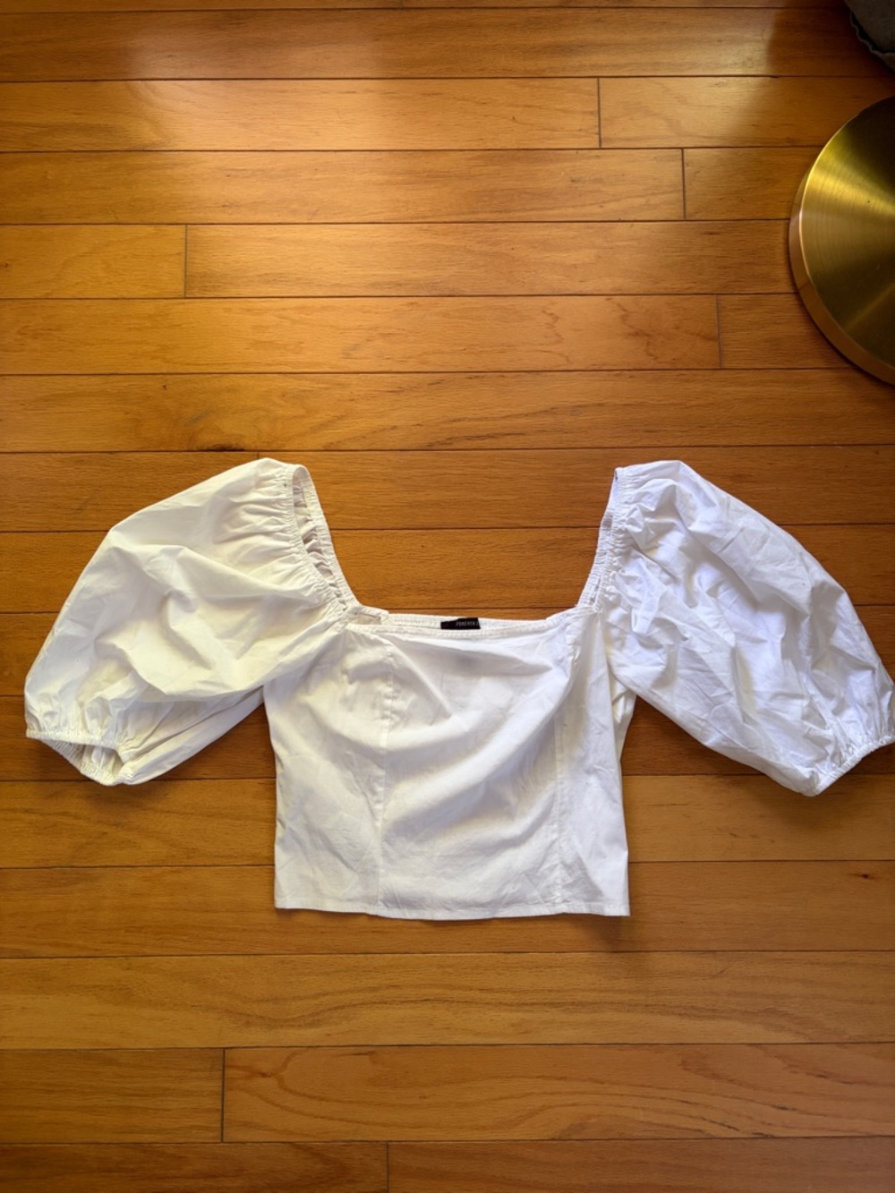 Forever 21 White Puff-Sleeve Square Neck Crop Top